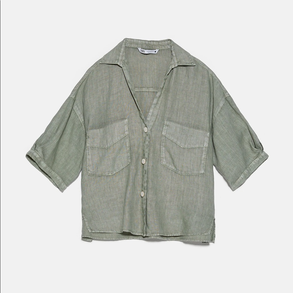 Zara Cropped Linen Shirt